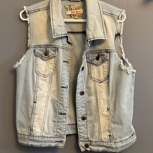 #157 Hot Kiss Blue and White raw edge Striped Vest Sz XL